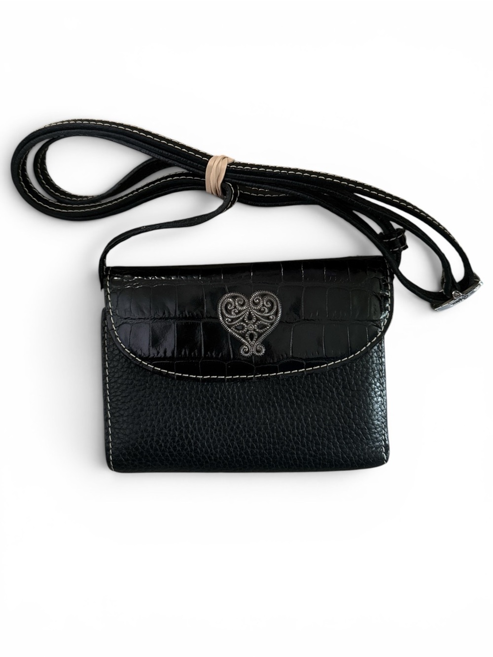 Brighton Black Women's Crossbody Bag with Heart Accent